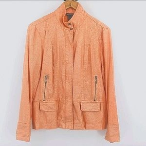 Multiples Linen Blend Jacket Size S Metallic Peach Stand Collar Full Zip Easter